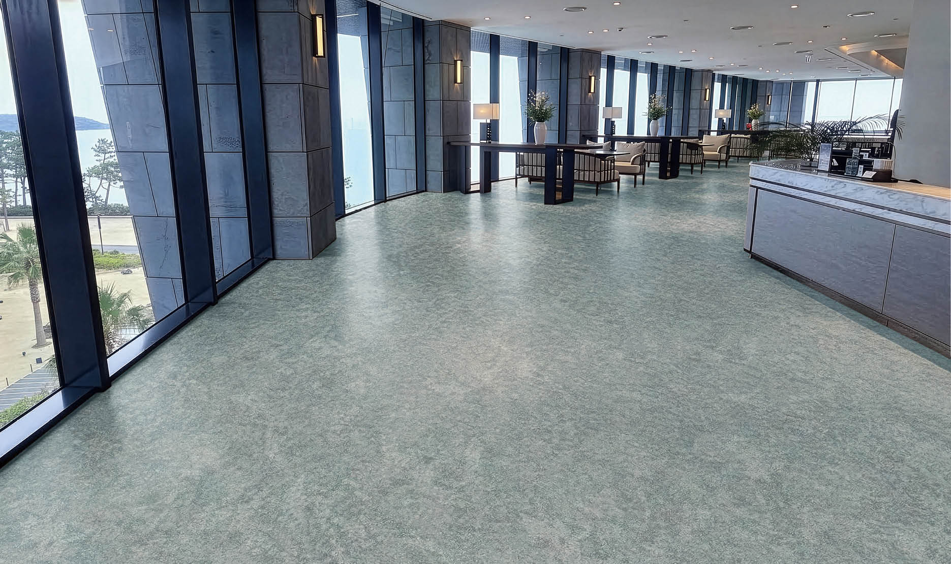 A hallway in a building with a carpeted floor and a row of elevators. AI generated content