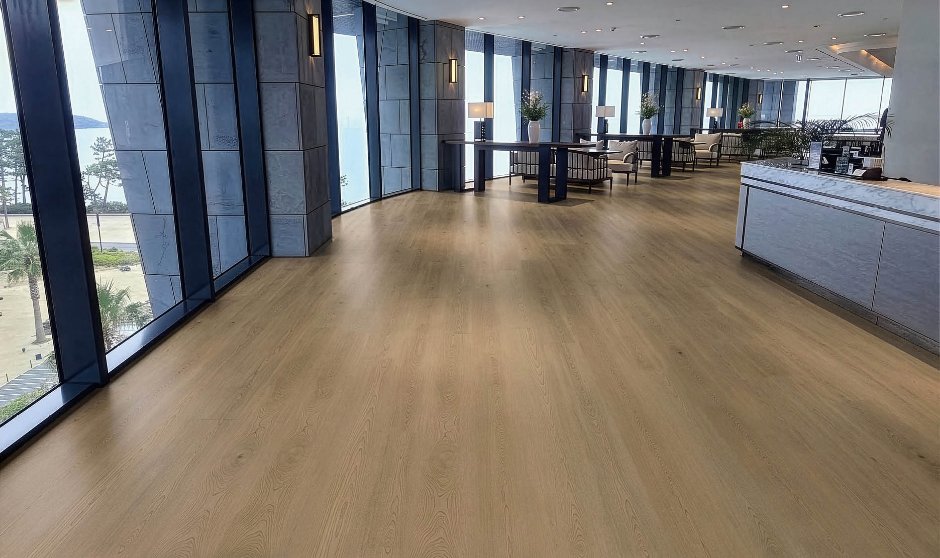 A hallway in a building with a large elevator and a mirrored wall. AI generated content