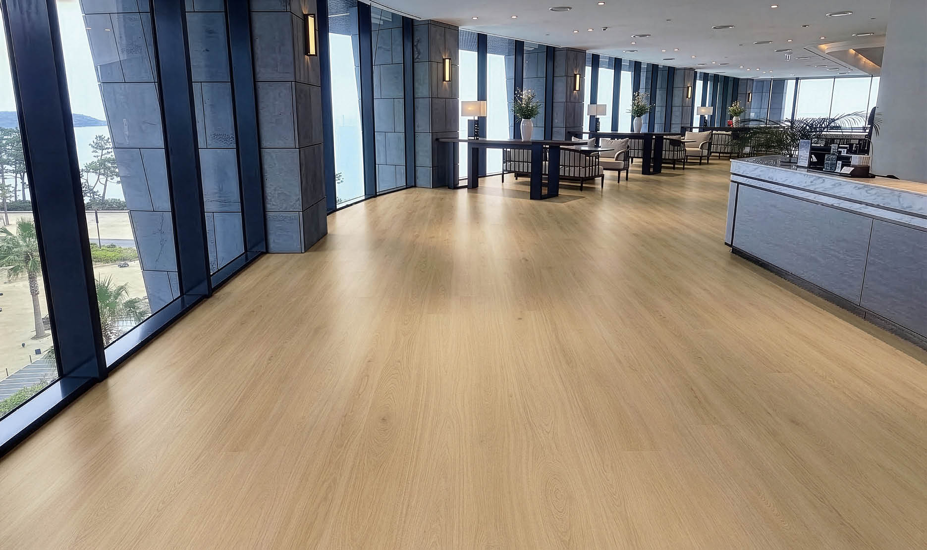 A hallway in a building with a long, narrow design. AI generated content