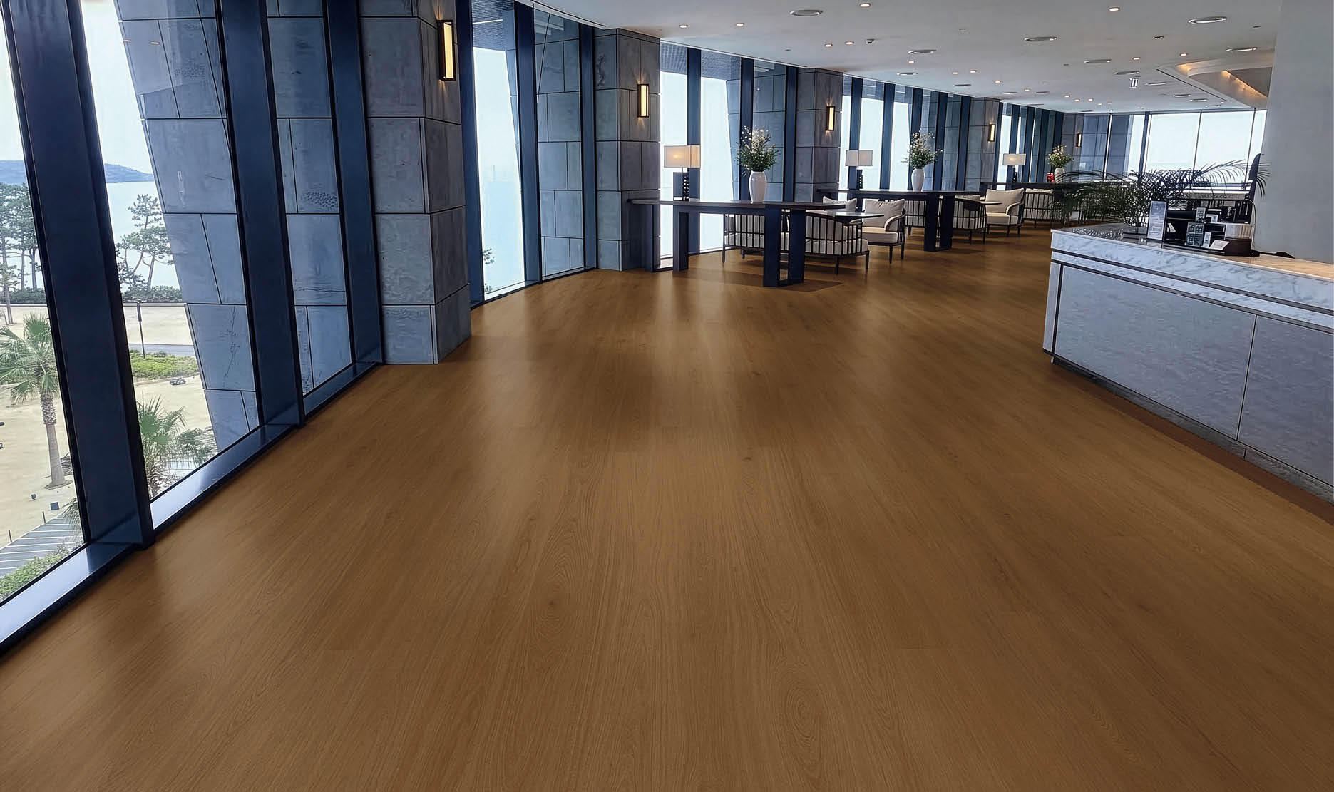 A hallway in a building with a long, narrow design. AI generated content