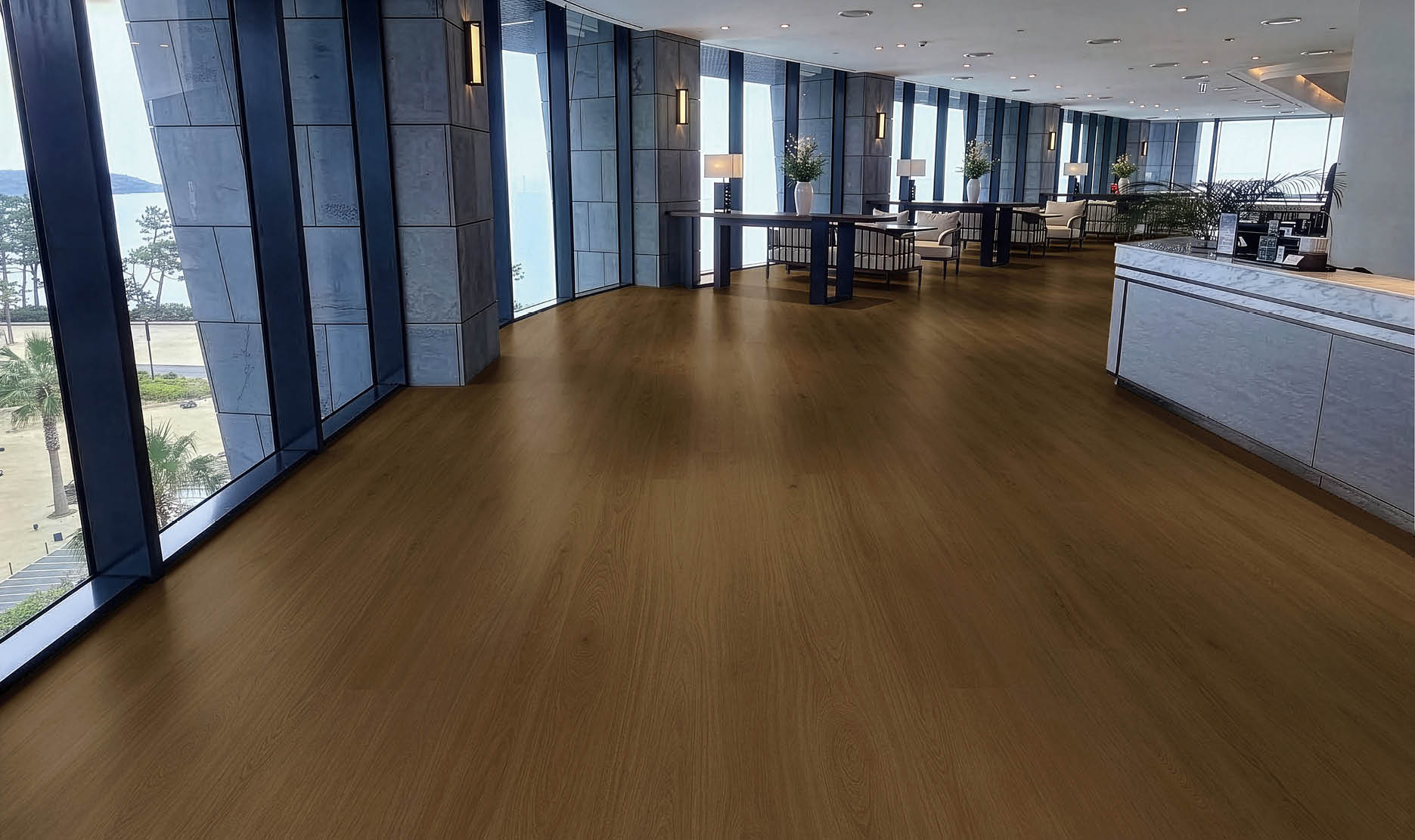 A hallway in a building with a long, narrow design. AI generated content